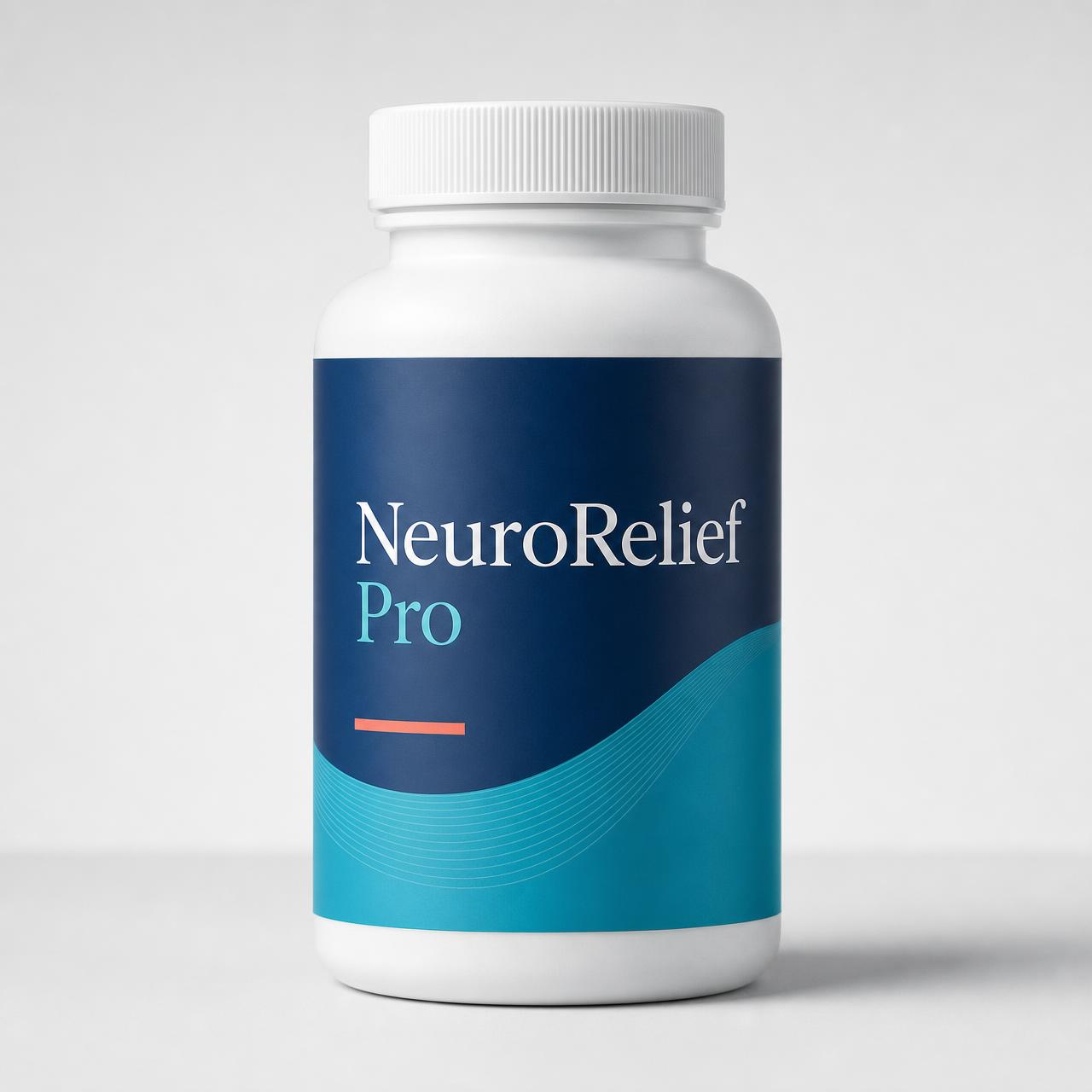 NeuroRelief Pro supplement bottle with a navy and teal label